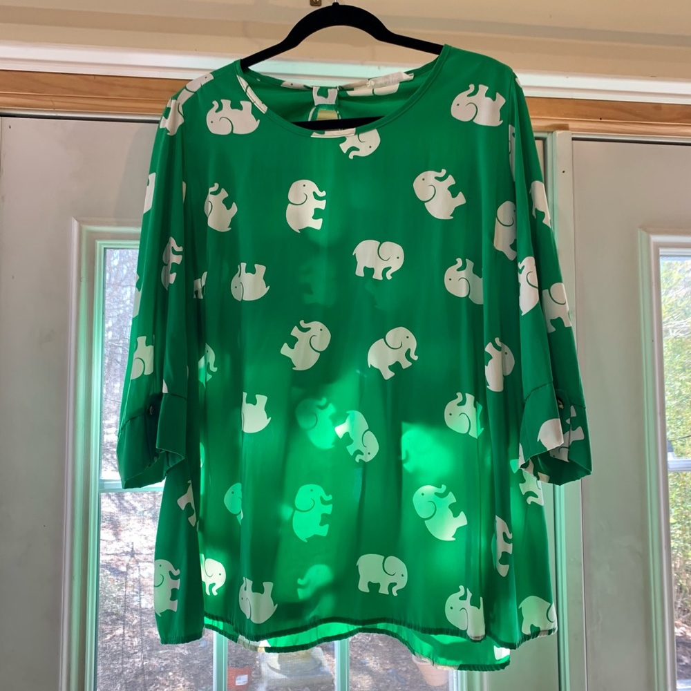 2x ModCloth Green elephant blouse (Peach Love)
